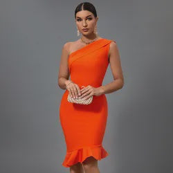One Shoulder Sleeveless Classy Ruffled Dress