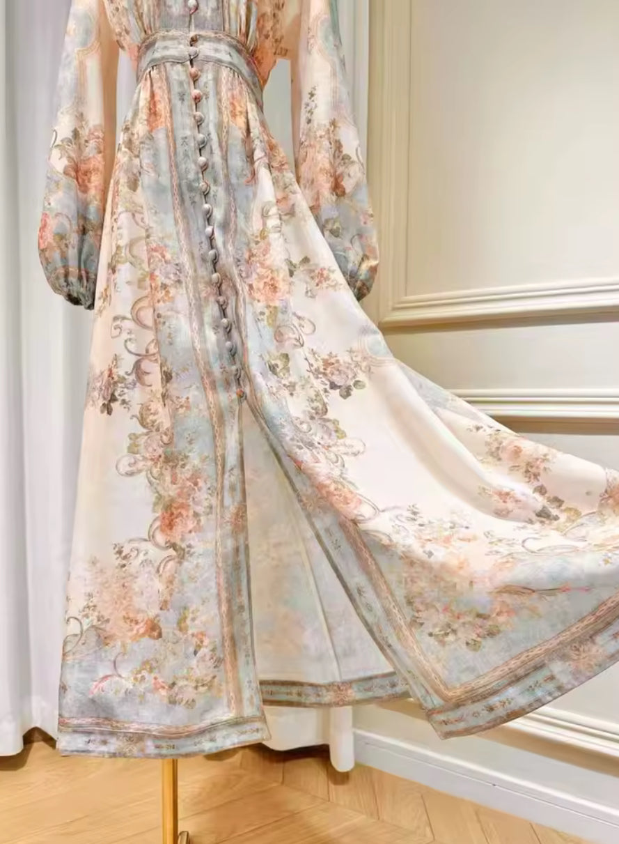 Floral Linen Elegant Long Dresses “Small”