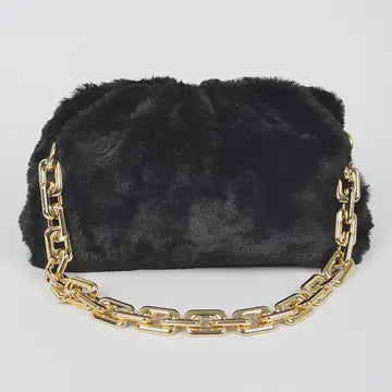 Quilted Fur Chain Flap Clutch