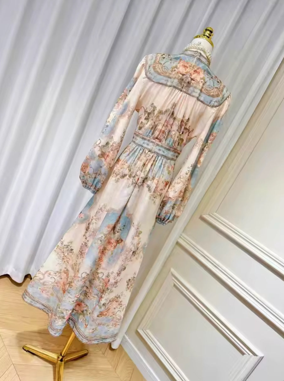 Floral Linen Elegant Long Dresses “Small”
