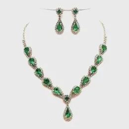 Pear Shape Rhinestone Necklace Set green