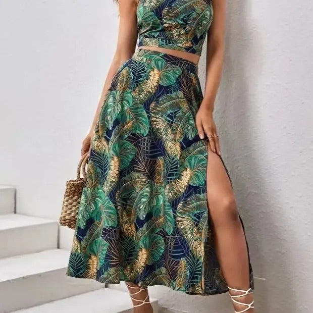 Summer Resort Print, Top Skirt Set “Small”