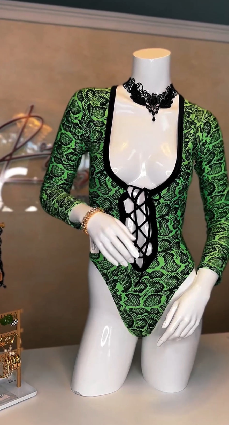 Green Animal print Bodysuit