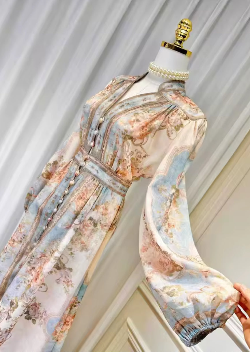Floral Linen Elegant Long Dresses “Small”