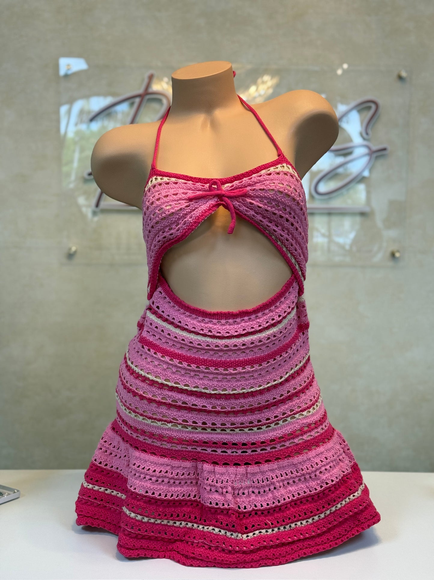 Chic Pink, Red and White Striped Short Dress