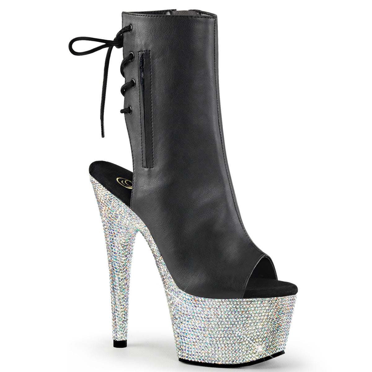 Black Open Toe Ankle Boots | BEJEWELED-1018DM-7 Glitter Platform Heels | Exotic Dancewear & Stage Shoes | Rosario’s Boutique