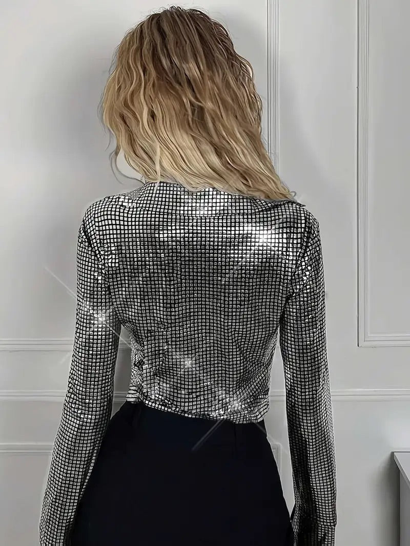 Silver Collar Shirt Top “Small”