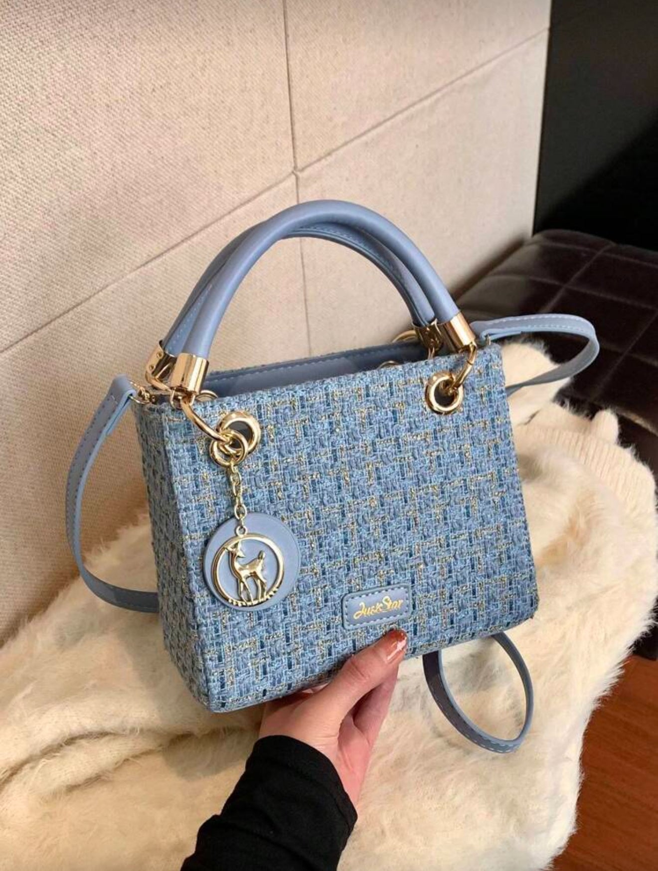 Women's Tote Bag With Large Capacity, Cherry Pendant, Adjustable Shoulder Strap For Crossbody Or Shoulder Wear
