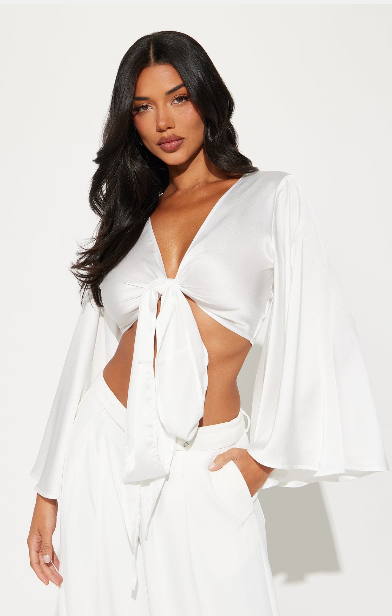Aleyani Satin tie front Top - Off white