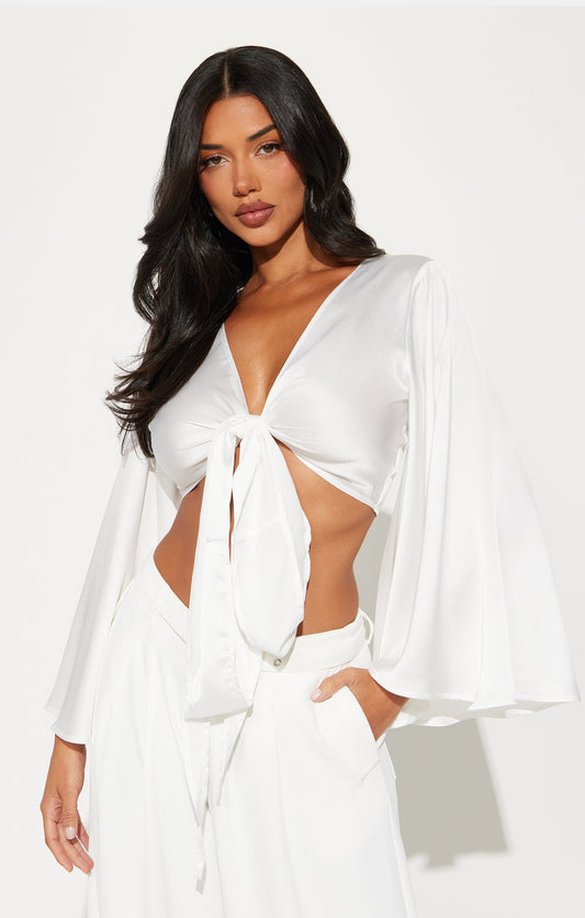 Aleyani Satin tie front Top - Off white