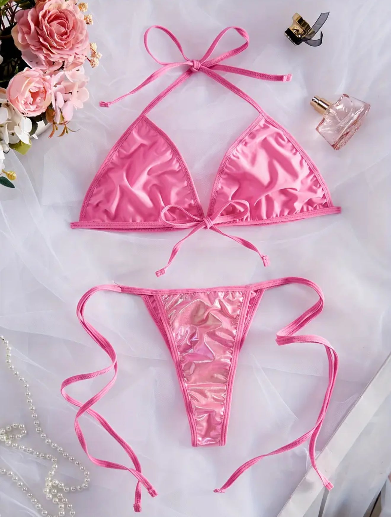 Pink Metallic lingerie set