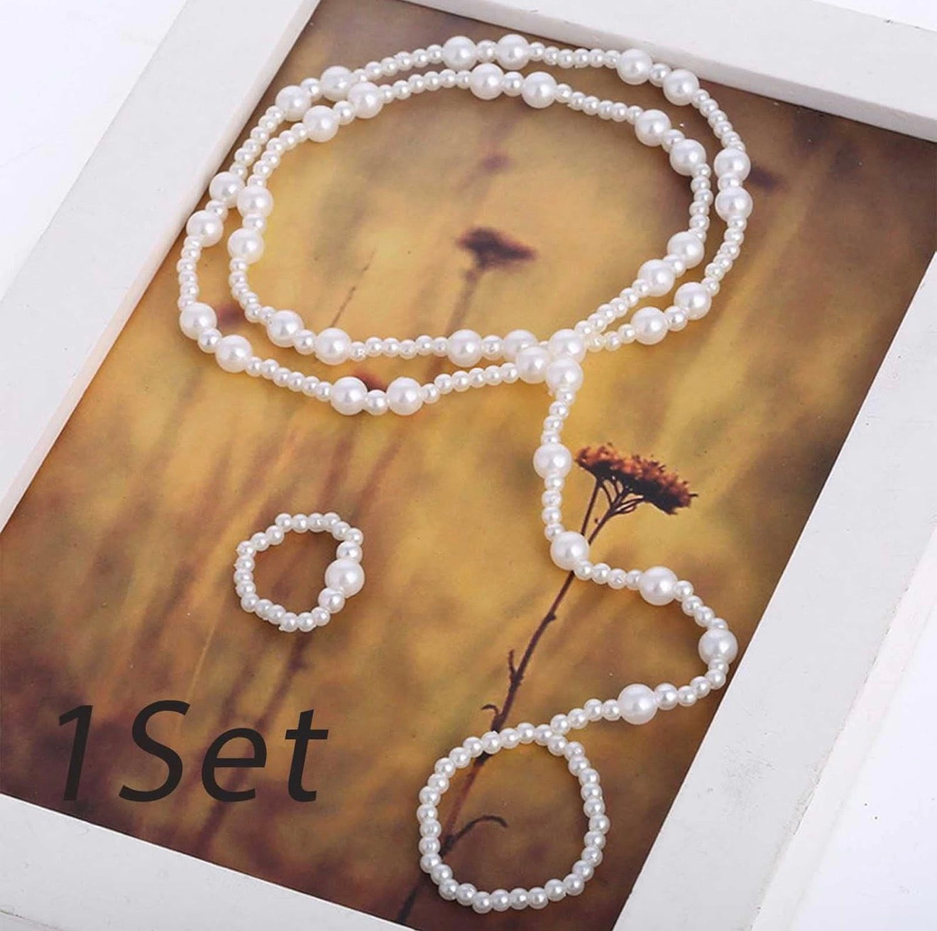 Pearl Barefoot Sandal Ankle Bracelet Toe Ring Foot Chain (2 Layer)