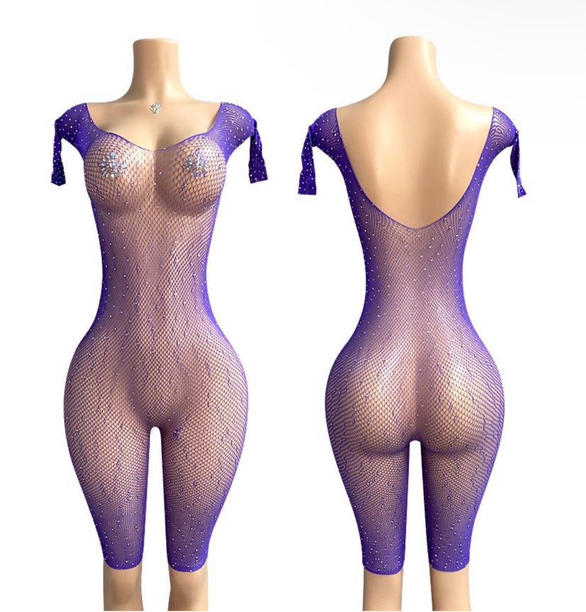 E-W77 Dimond Romper Dance Wear fishnet