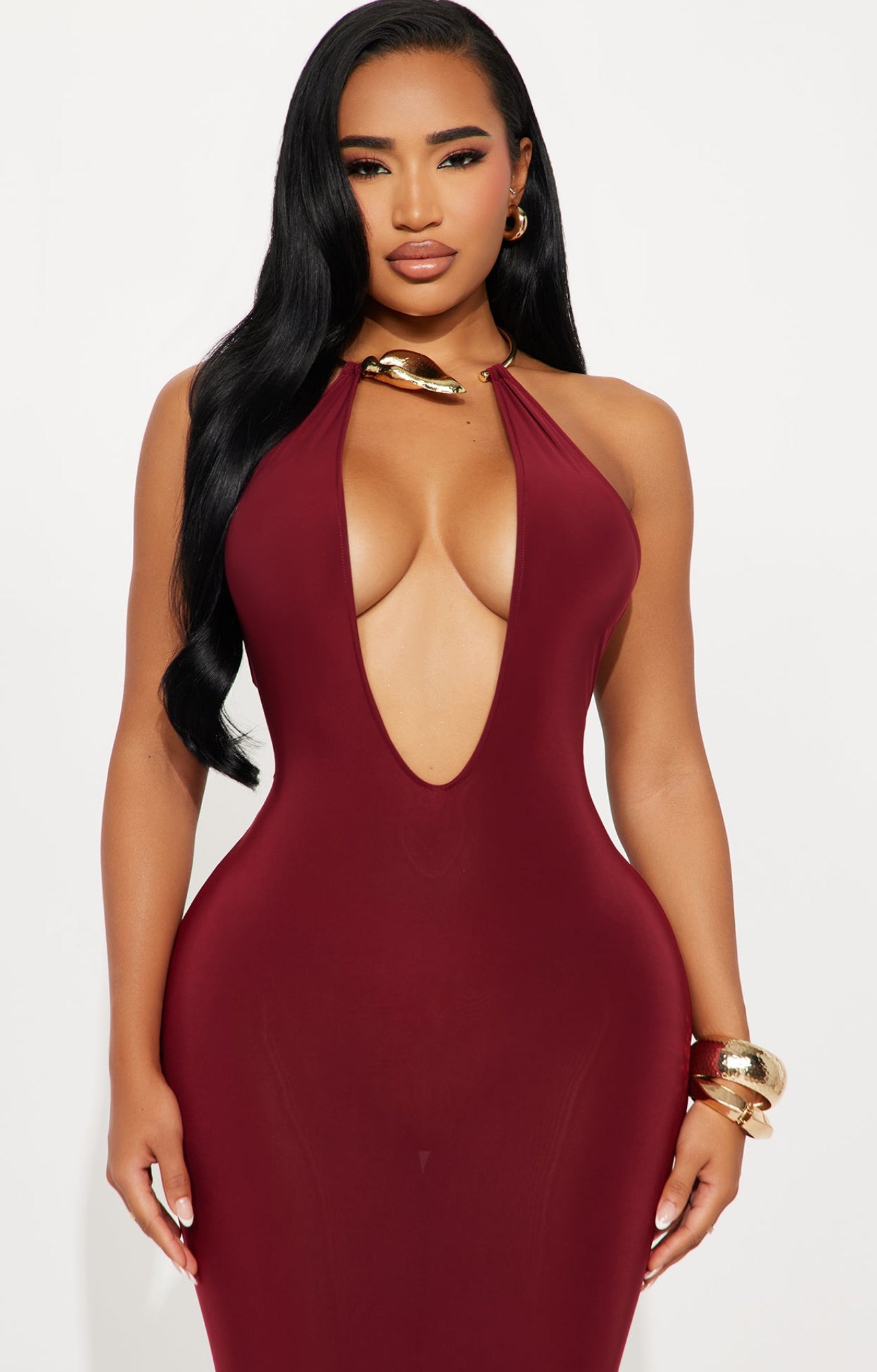 Talia Hardware Plunge Neckline Maxi Dress -