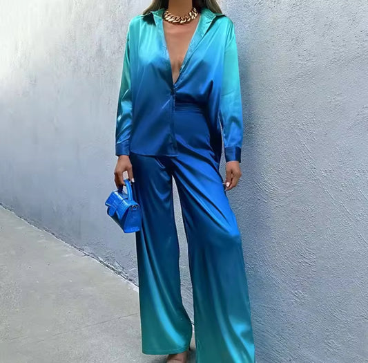 Blue 2PC long pants set