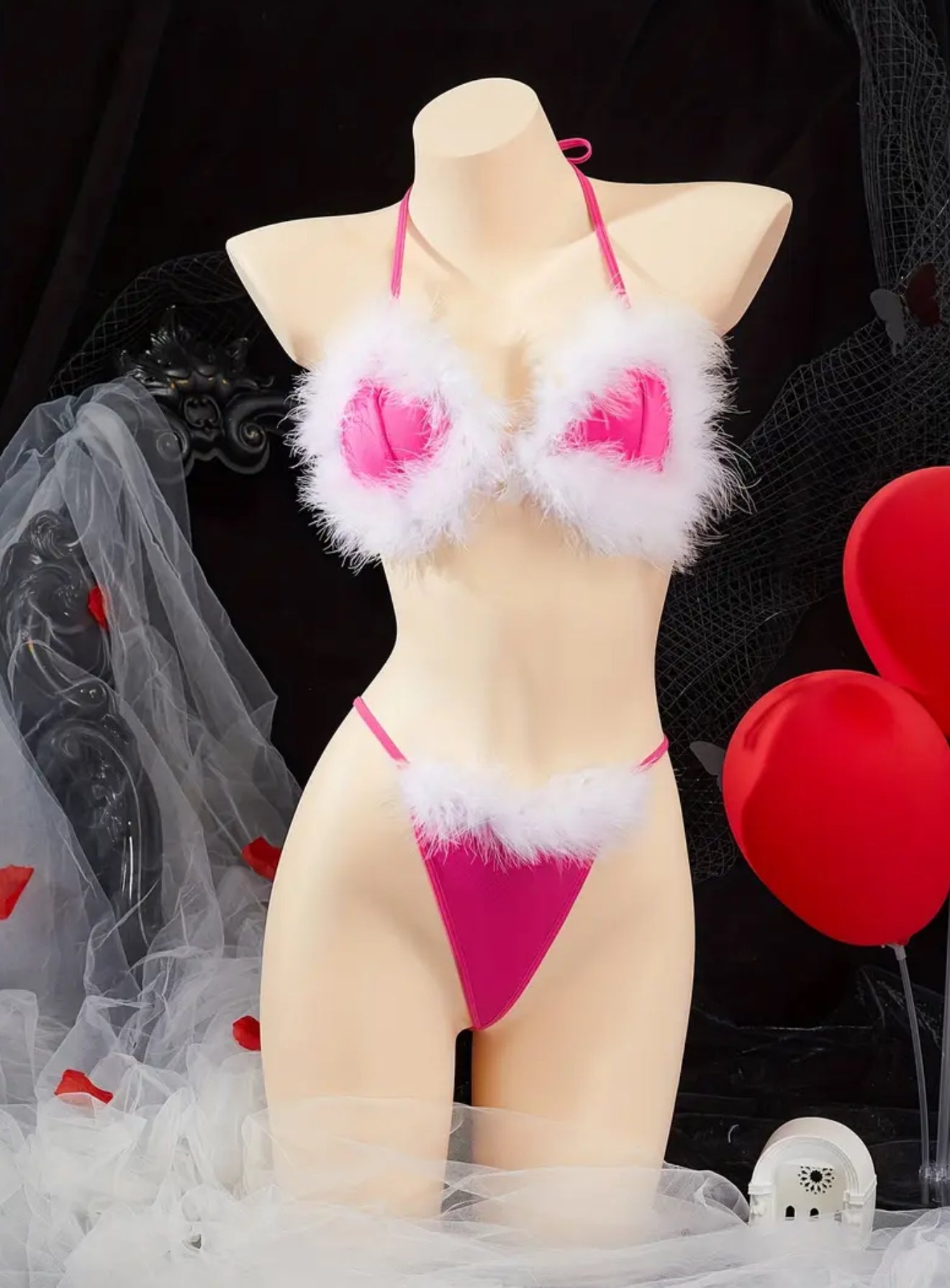 Pink Tie Bow, Women'S Sexy Lingerie Set
