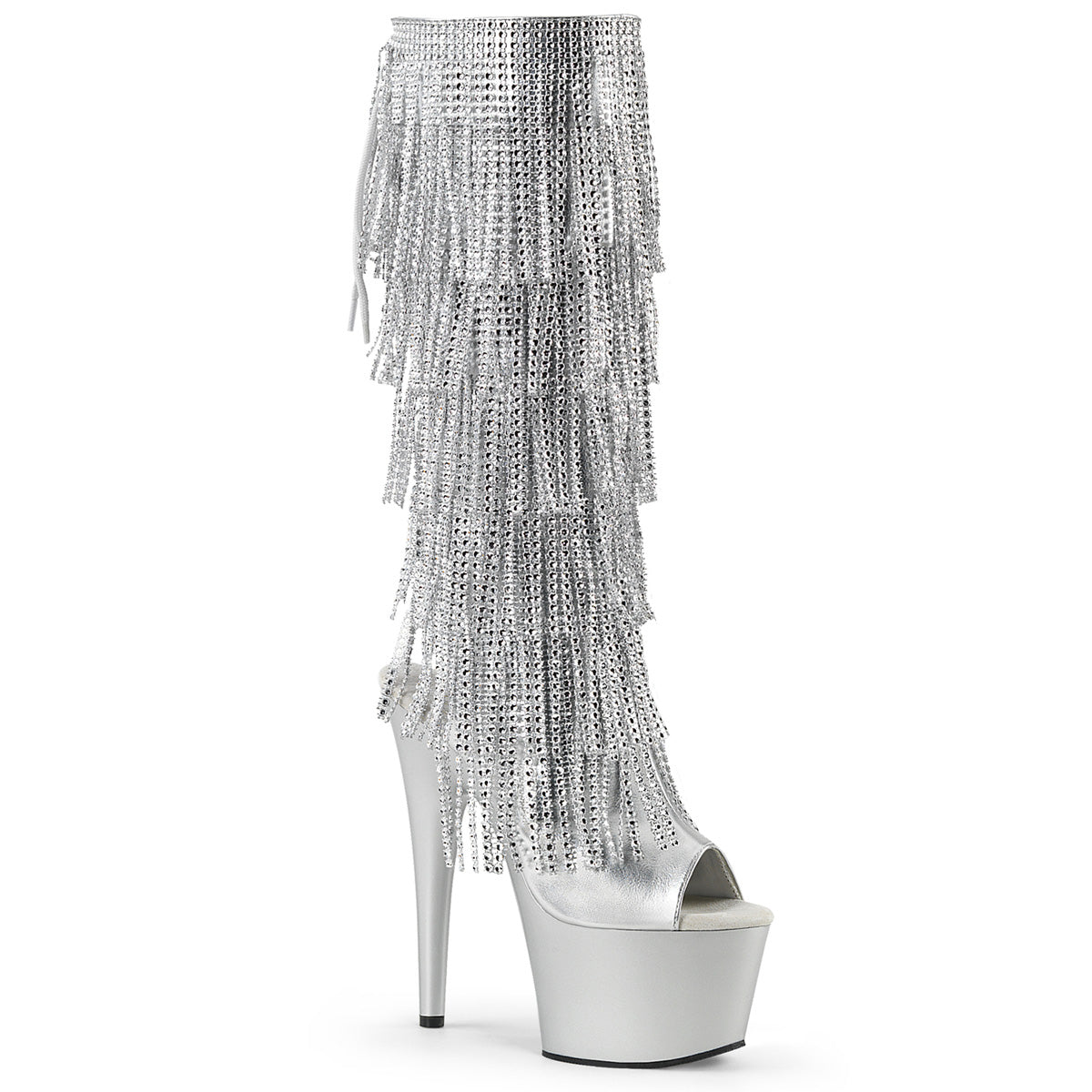 Silver Fringe Rhinestone Boots | ADORE-2024RSF Crystal Thigh-High Dance Platform Shoes | Performance Pole Dance Heels | Rosario’s Boutique