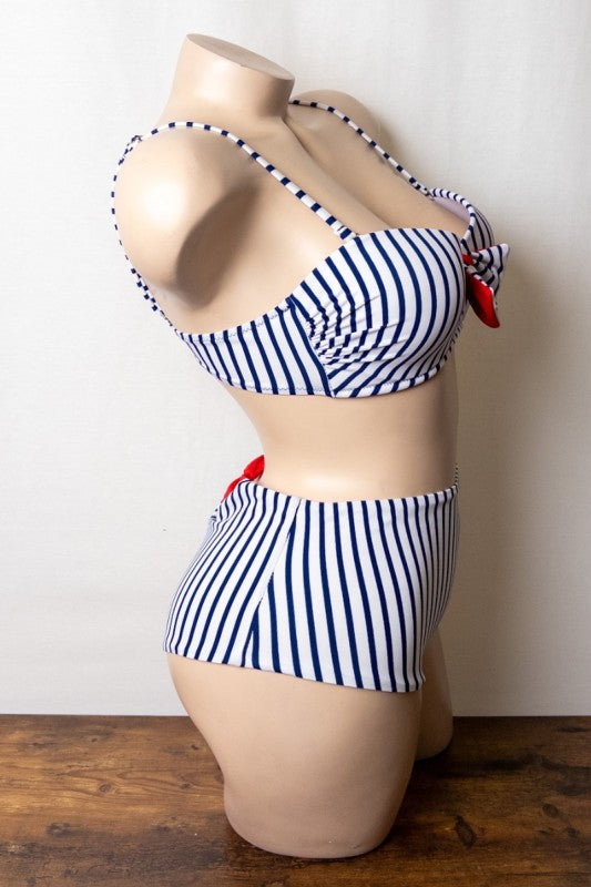 Cute Bowtie Striped High Waist Swimwear Set Color
Navy Pattern Striped