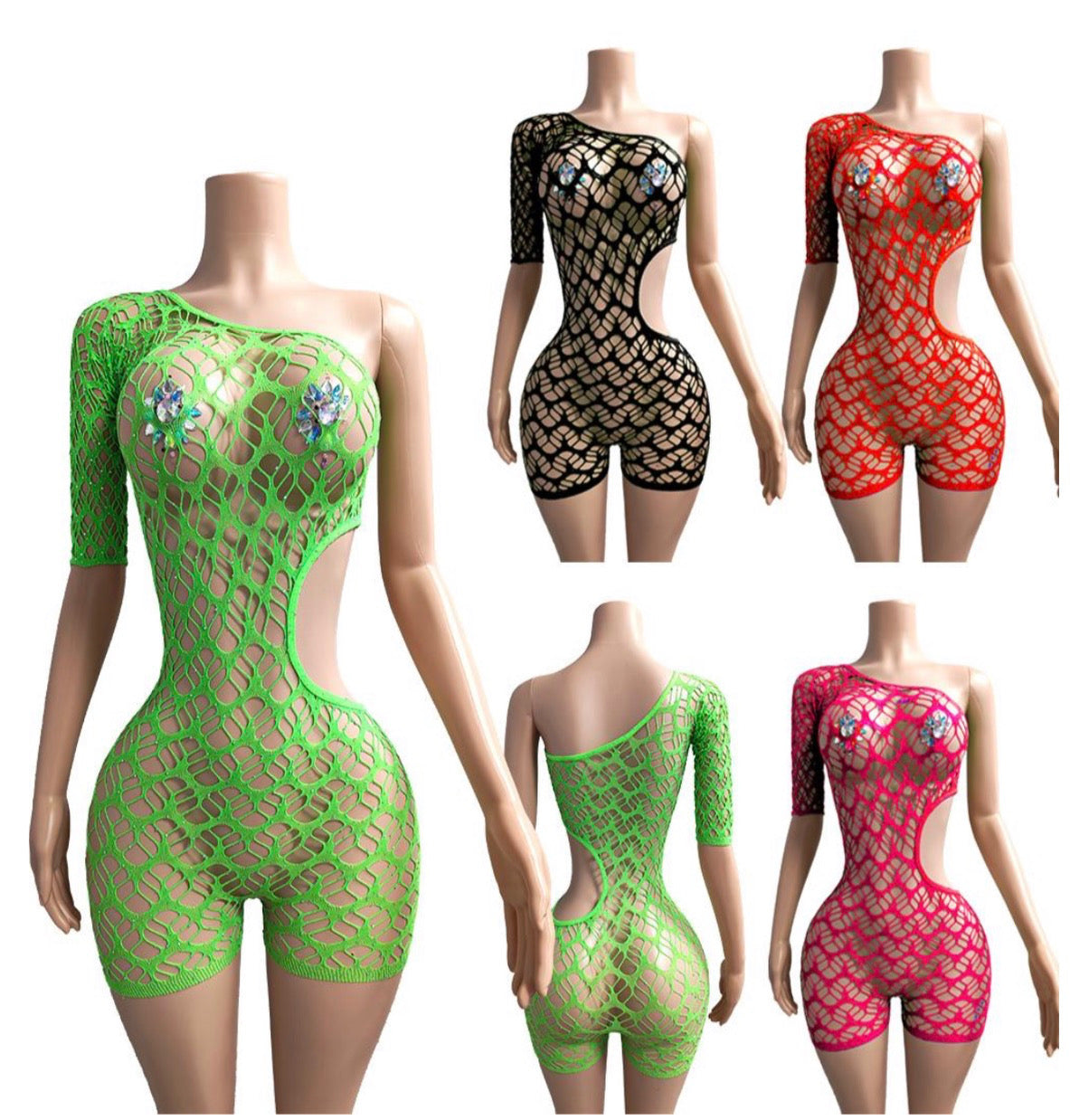 E-M121 one shoulder short romper