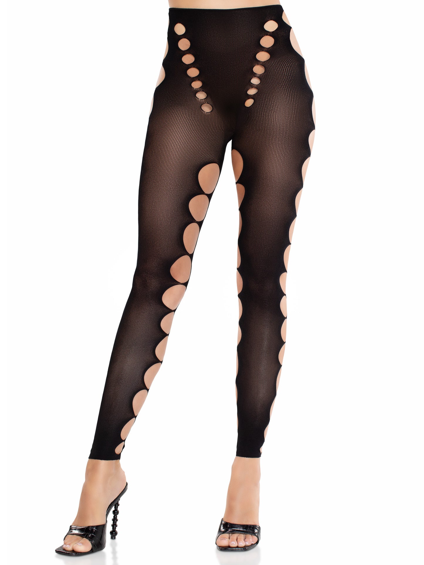 9243 Seamless Opaque Cut-Out Footless Tights O/S -- BLACK