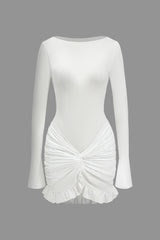 Solid Ruffle Ruched Twist Long Sleeve