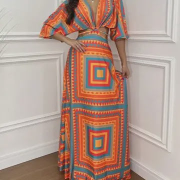 Printed Dolman Tie Maxi Dress