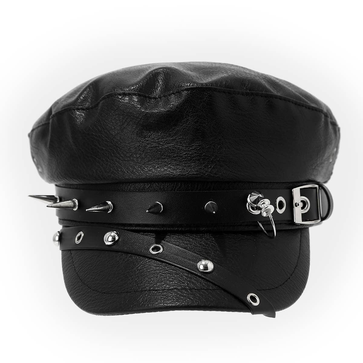 Punk Leather Flat Top Cap Studded Army Hat