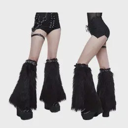 Gothic Faux Fur Leg Warmers Black