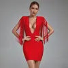Long Tassel Shoulder Red Dress
