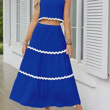 Blue Skirt Two-Piece Set