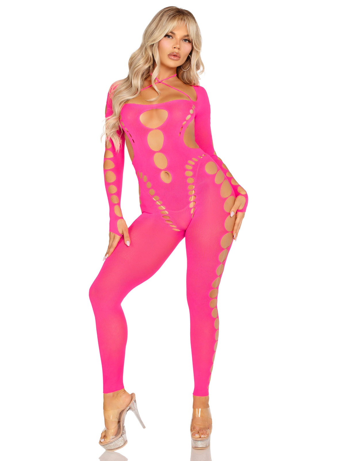 Seamless Opaque Cut-Out Footless Lingerie Jumpsuit 89324