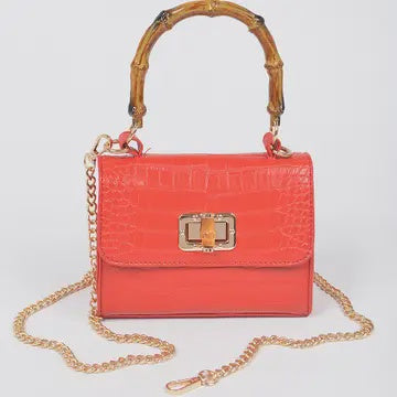 Croc Embossed Bamboo Handle Bag