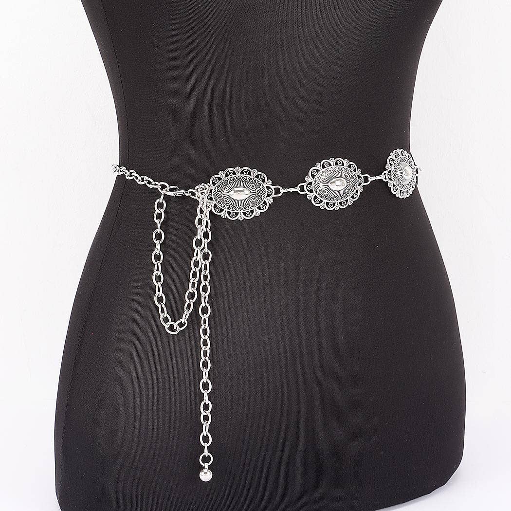 Lace Pattern Medallion Chain Belt