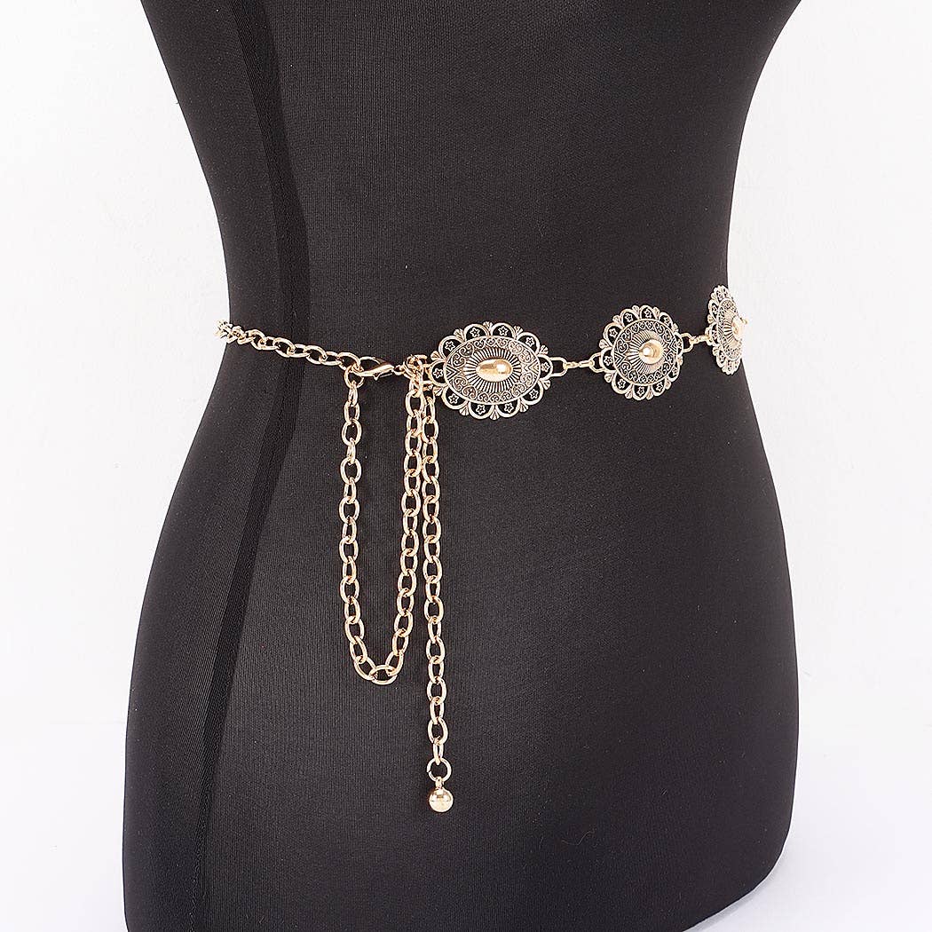 Lace Pattern Medallion Chain Belt