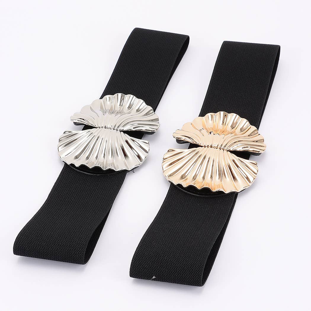 Double Metal Shell Buckle Stretch Belt