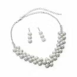Delicate Fuax Pearls Necklace with Earrings Set silver