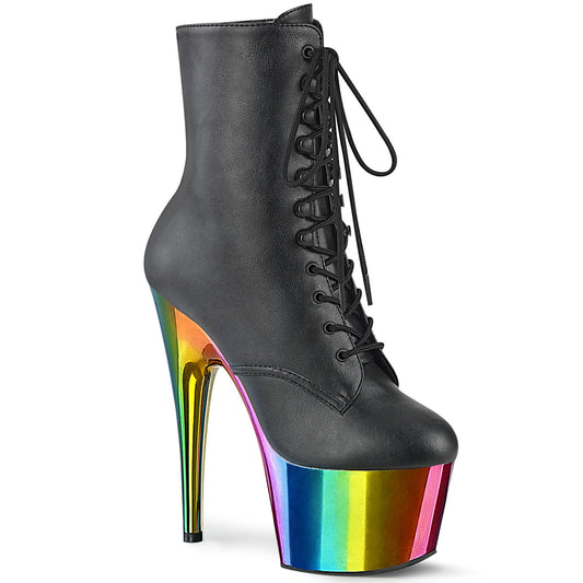 Rainbow Chrome Platform Boots | ADORE-1020RC Lace-Up 7-Inch Heels | Pride & Exotic Dance Footwear | Rosario’s Boutique