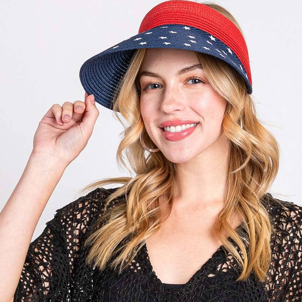 AMERICAN FLAG ROLL UP SUN VISOR WITH ADJUSTABLE ELASTIC BAND