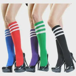 Cotton Color knee-Hi with white stripe socks