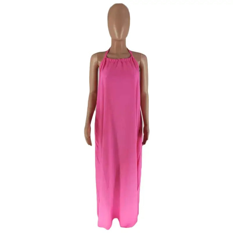 Pink Solid Color Swing Maxi Dress “Medium”