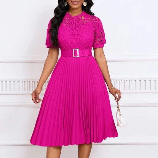 Stylish pink Pleated Dress “Large”
