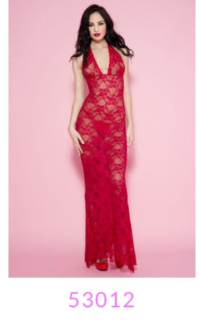 53012 Long lace halter gown