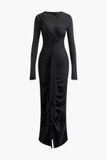 Slit Long Sleeve black dress