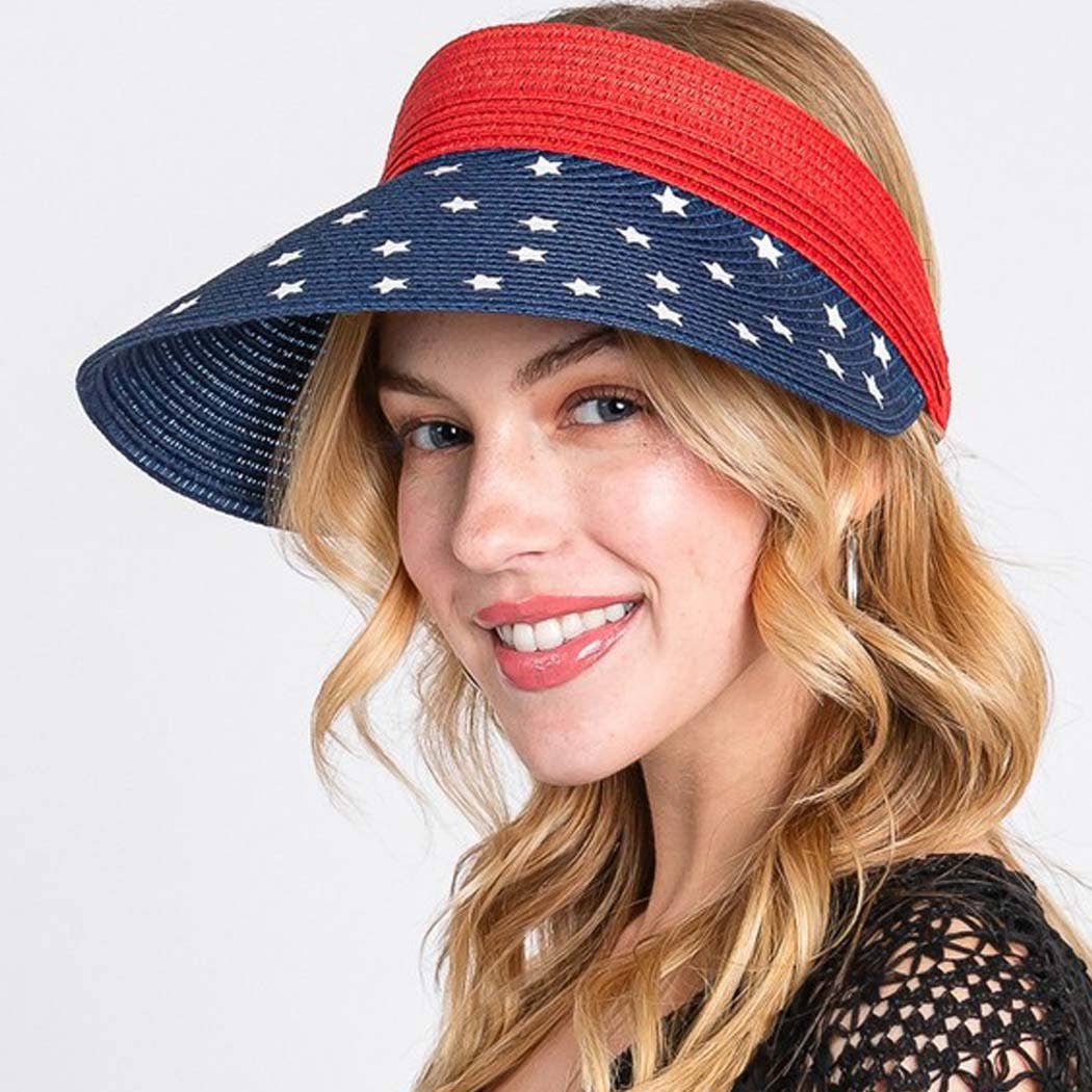 AMERICAN FLAG ROLL UP SUN VISOR WITH ADJUSTABLE ELASTIC BAND
