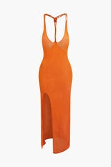 Slit Crochet Knit Midi Dress