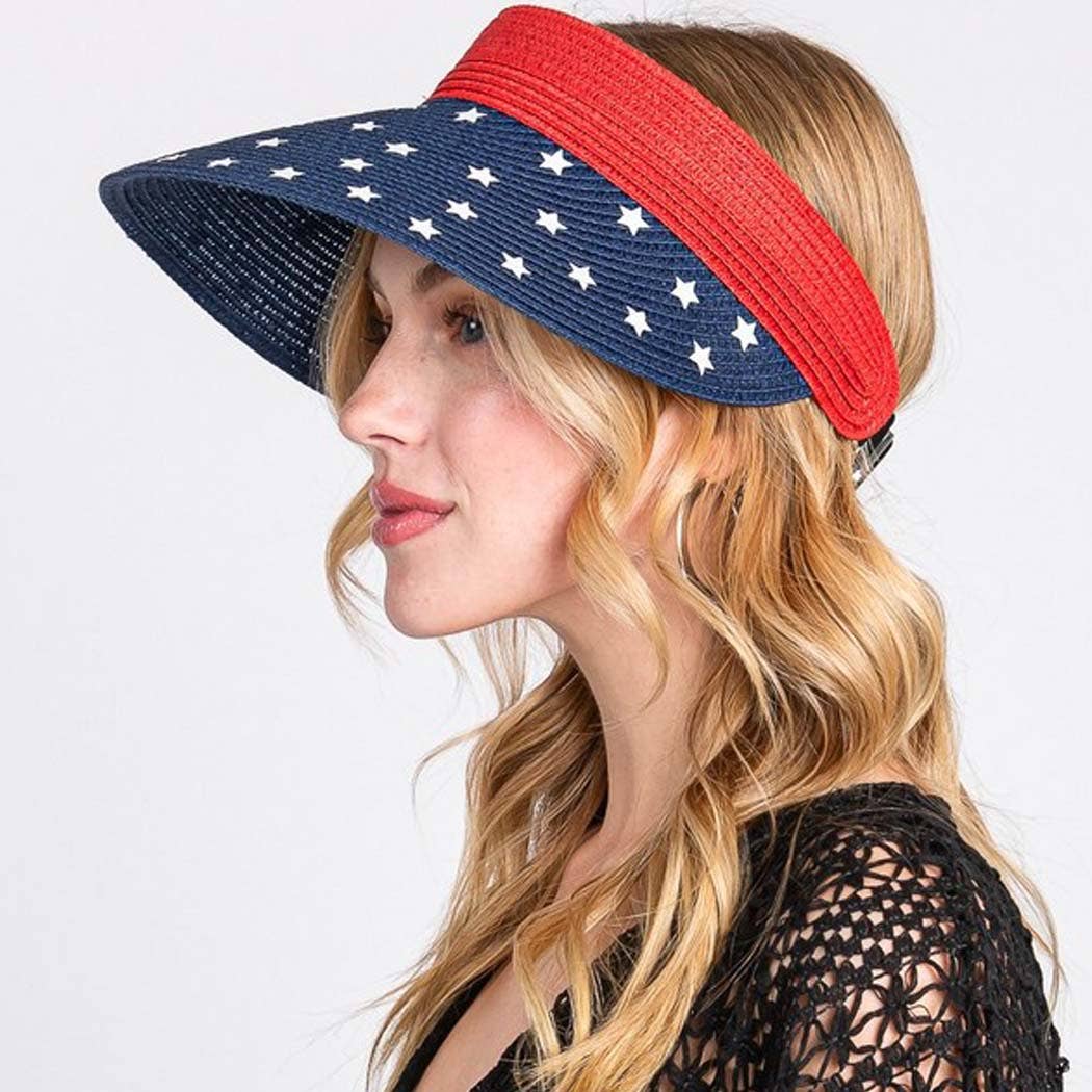 AMERICAN FLAG ROLL UP SUN VISOR WITH ADJUSTABLE ELASTIC BAND