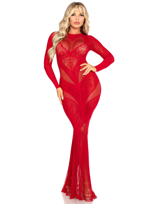86005 Lace and Net Body Con Gown