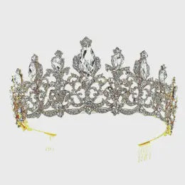 Flower HIgher Rhinestone Tiara Gold clear