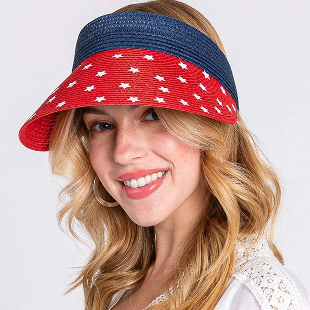 AMERICAN FLAG ROLL UP SUN VISOR WITH ADJUSTABLE ELASTIC BAND