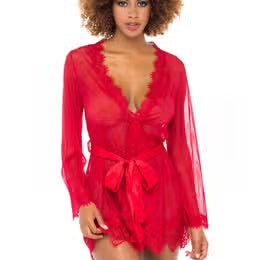 PROVENCE CHIFFON/LACE ROBE - RED
